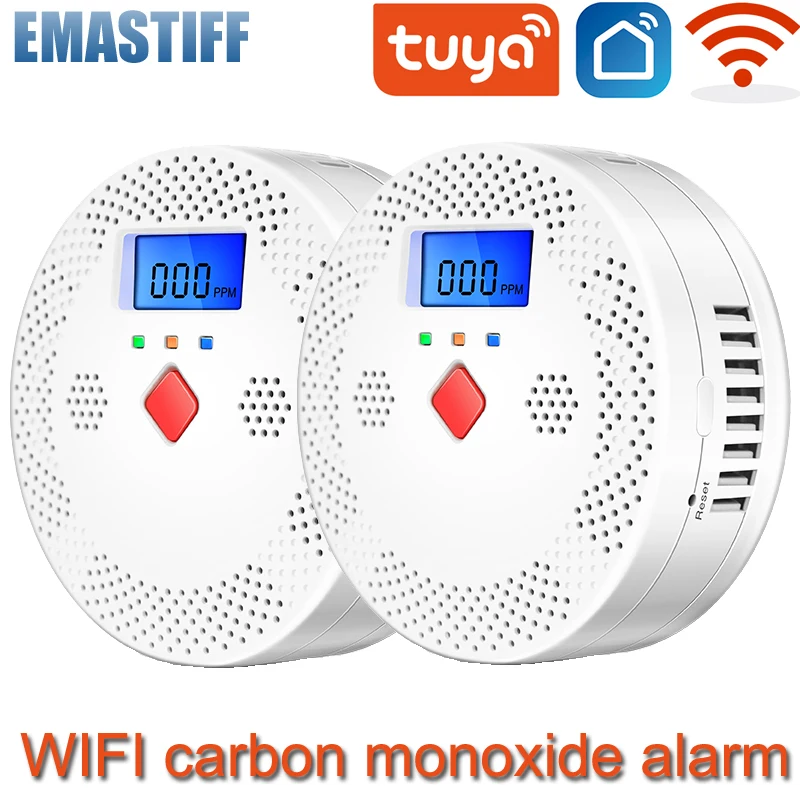 Tuya WiFi Smart Carbon Monoxide Detector Alarm 85dB Sound Warning LCD Digital Display Home Indoor CO Sensor Poisoning Siren