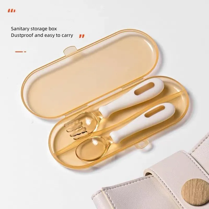 Baby Spoon Fork Learning To Eat Training One Year Old Independent Feeding For Infants Auxiliary Food Spoon Set Children's Tablew