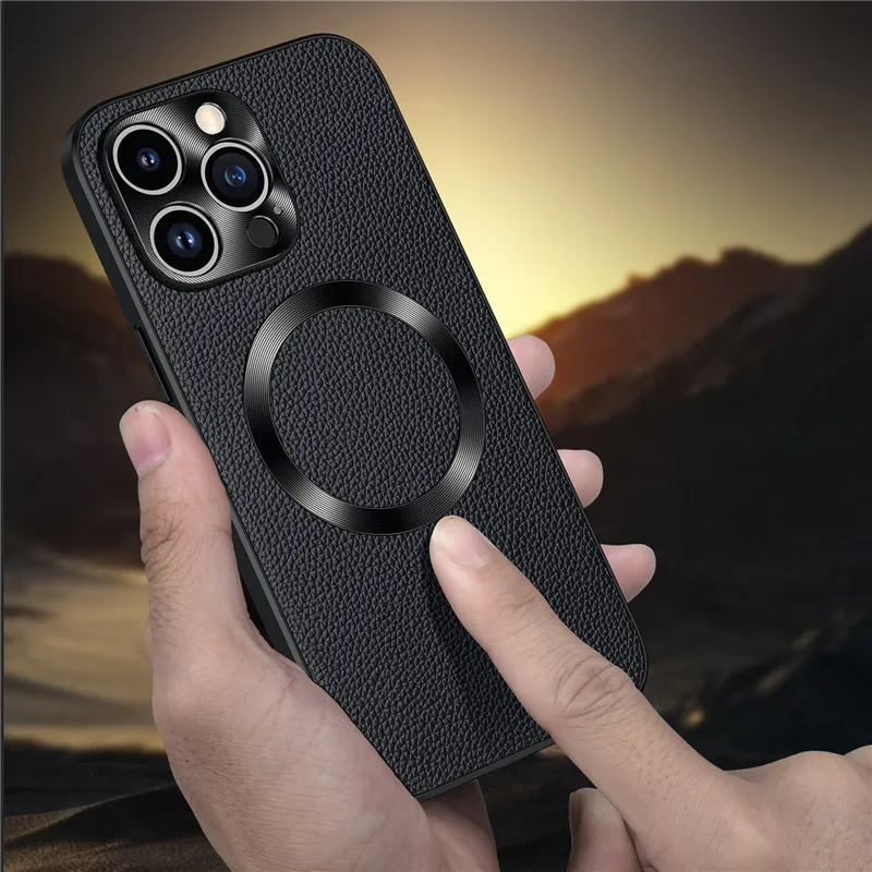 

Магнитный чехол из натуральной кожи для iPhone 14 Pro Max 13 12 задняя крышка для бизнес-камеры в стиле ретро