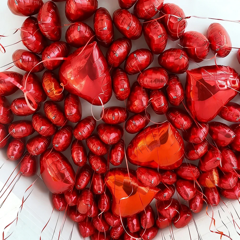 12 Stück herzförmige Folienballons, 45,7 cm, rot, cremefarben, beige, Liebesherz, Folienballons für Valentinstag, Hochzeit, Geburtstag, Party-Dekoration – Detail 9