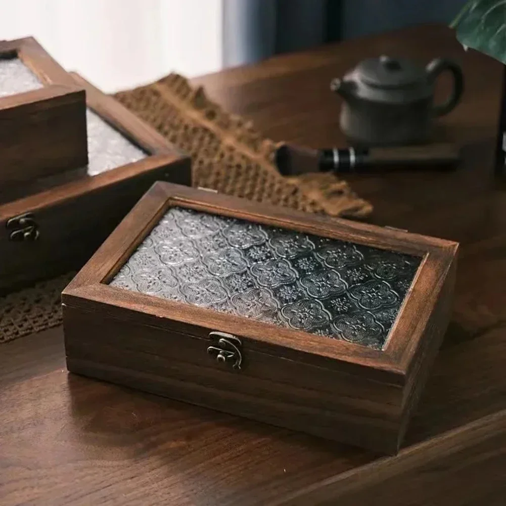Nordic Retro Solid Wood Begonia Flower Glass Storage Cabinet Desktop Sorting Flipping Wooden BOX Decorative Box