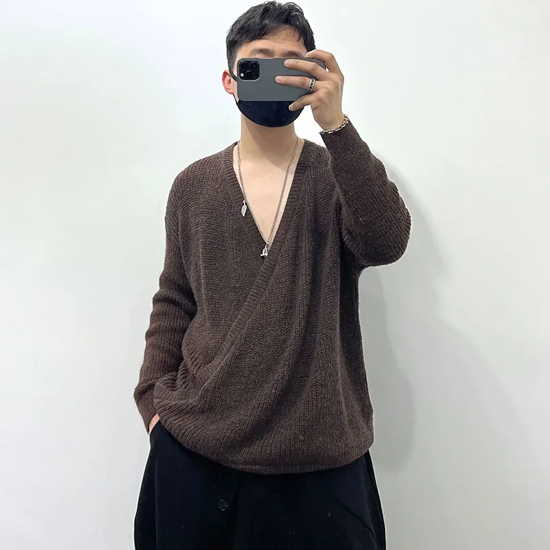 Original Fashion Retro Handsome Loose Comfortable Sweaters Simple Long Sleeve Solid Color Knitted Tops Trendy Male Knitwears
