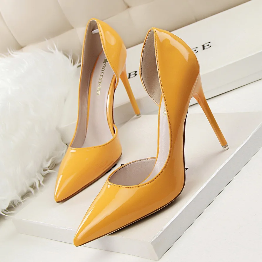 Women Korean Version Glossy Patent Leather Shallow Mouth Office Stiletto Party Comfort Women Extreme High Heels Simple 638-5 6