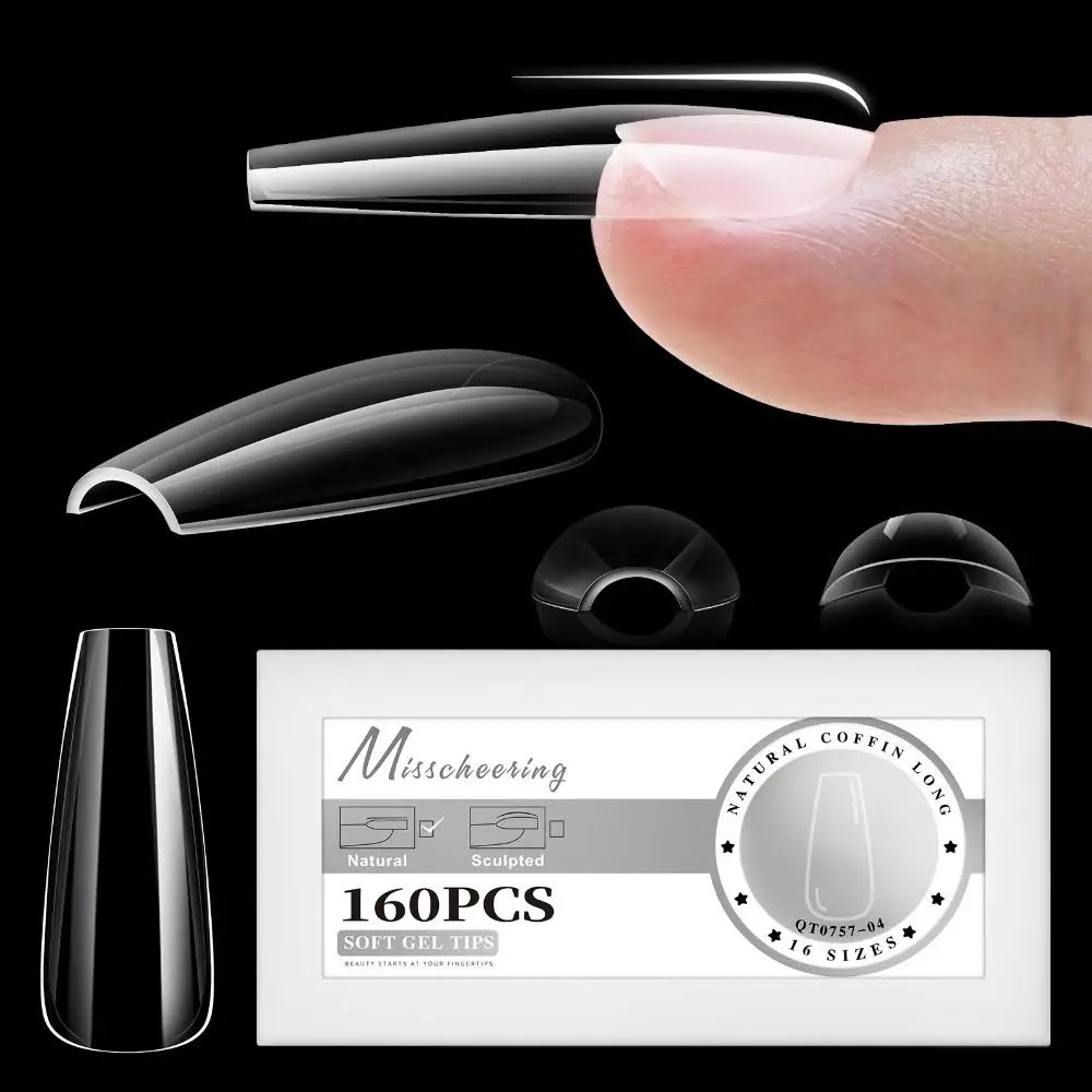 New 16 Sizes Gel False Nail Tips Curved Arch Soft Fake Nails Extension Full Cover Artificial Press on Nails for Women Girls