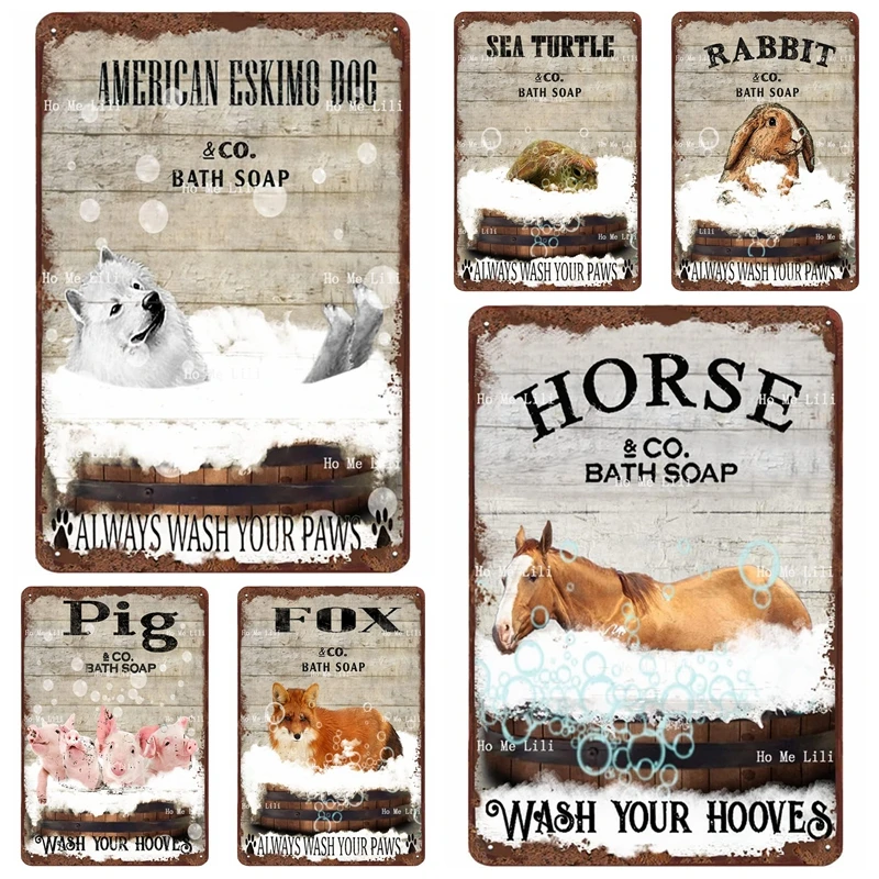 Fox Rabbit American Eskimo Dog Bath Soap Company Wash Your Paws Sea Turtle And Co Bath Soap Metal Tin Sign Wall Poster