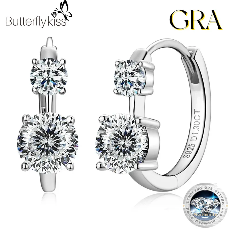 

Butterflykiss Fashion 2.6CT Double Moissanite Diamond Hoop Earrings Silver 100% 925 Sterling White Gold Plated For Women Jewelry