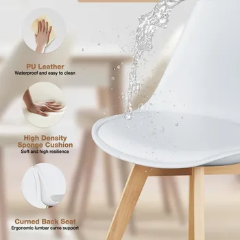 JHK PU Leather Dining Chairs Set of 4 Wooden Legs Lounge Chair for Home Kitchen Comfortable Sponge Cushion Living Room Chair 5