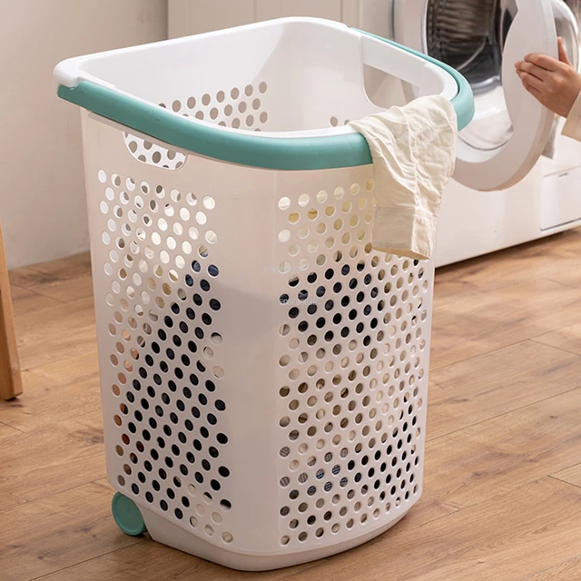 Japanese Plastic Large Laundry Baskets Household Creative Dirty Clothes  Basket With Wheels Bathroom Storage Basket With Handles - AliExpress