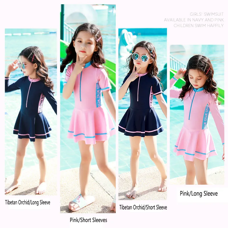 Girls Swimsuit One-piece Swimwear Bikini UPF50+ Print Baby Long Sleeve Kids Infant Beach Bathing Swimming suit for children