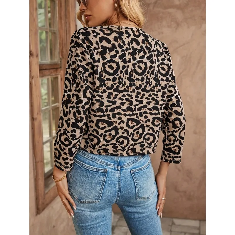 2025 Tops Women's Clothing Leopard Print Long Sleeve V-neck Classic Retro Shirt Suit Jacket Autumn Winter Coat Female Streetwear