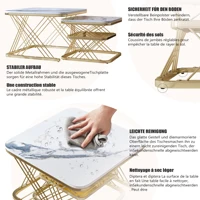 Rosahqnda – ensemble de 2 tables basses, table de canapé, table d'appoint, structure en fer, aspect marbre, pour salon, balcon, bureau, noir et or 5