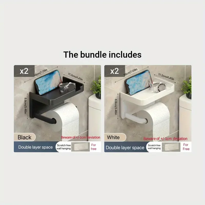 No-Hole Toilet Paper Box Roll Paper Towel Rack with Storage for Household Bathroom 1pc