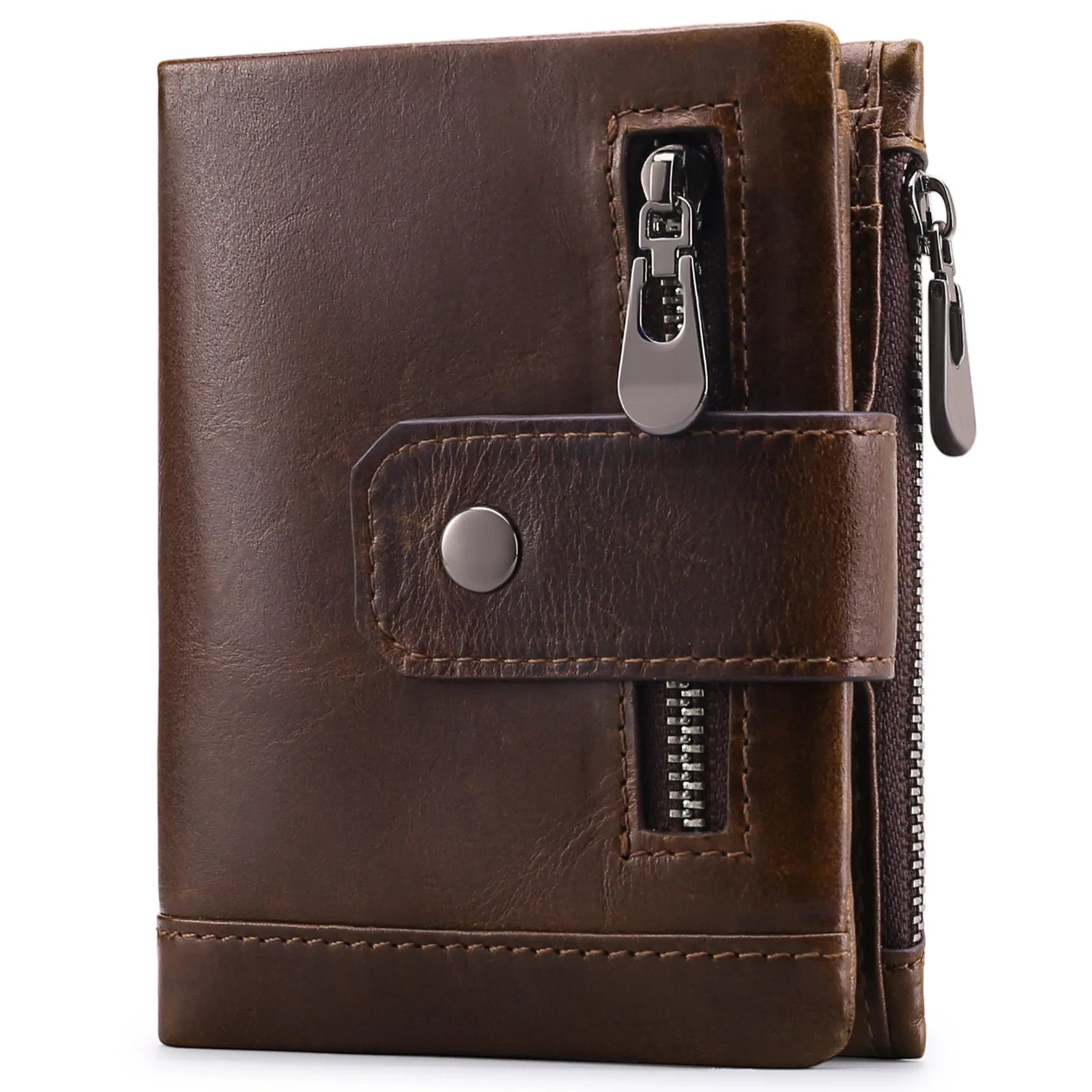 

Men's Vintage Genuine Leather Wallet Zipper Credit Card Holder Purse Wallet for Men Cowhide Multifunction Card Holder