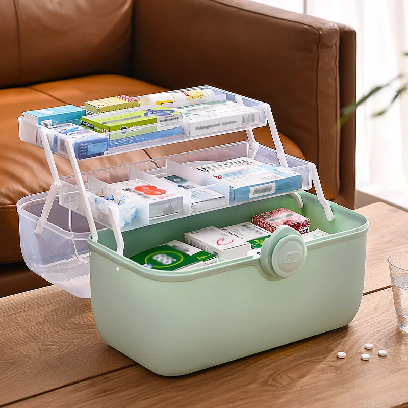 

Household Medicine Cabinet Large Capacity Portable Plastic Medicine Cabinet 180° Multi-layer Medicine Storage Box
