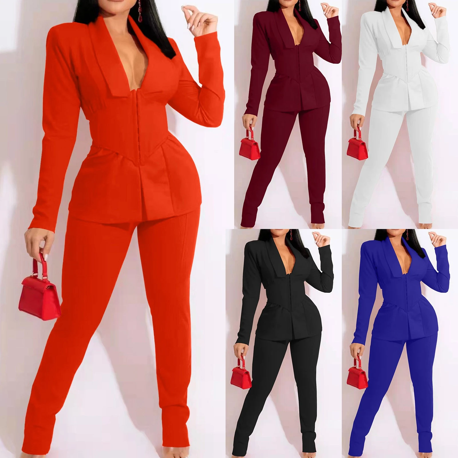 Women Suit Set Elegant Office Business Lapels Long Sleeve Formal Jacket  Long Pant Suit Slim Fit Ladies Curvy Leg Pants Two Piece| | - AliExpress