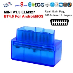 ELM327 4.0 mini Scanner de voiture, outil de Diagnostic automatique, pour Android/IOS, V1.5, prise OBD2, connexion Bluetooth, dernière Version, 327 