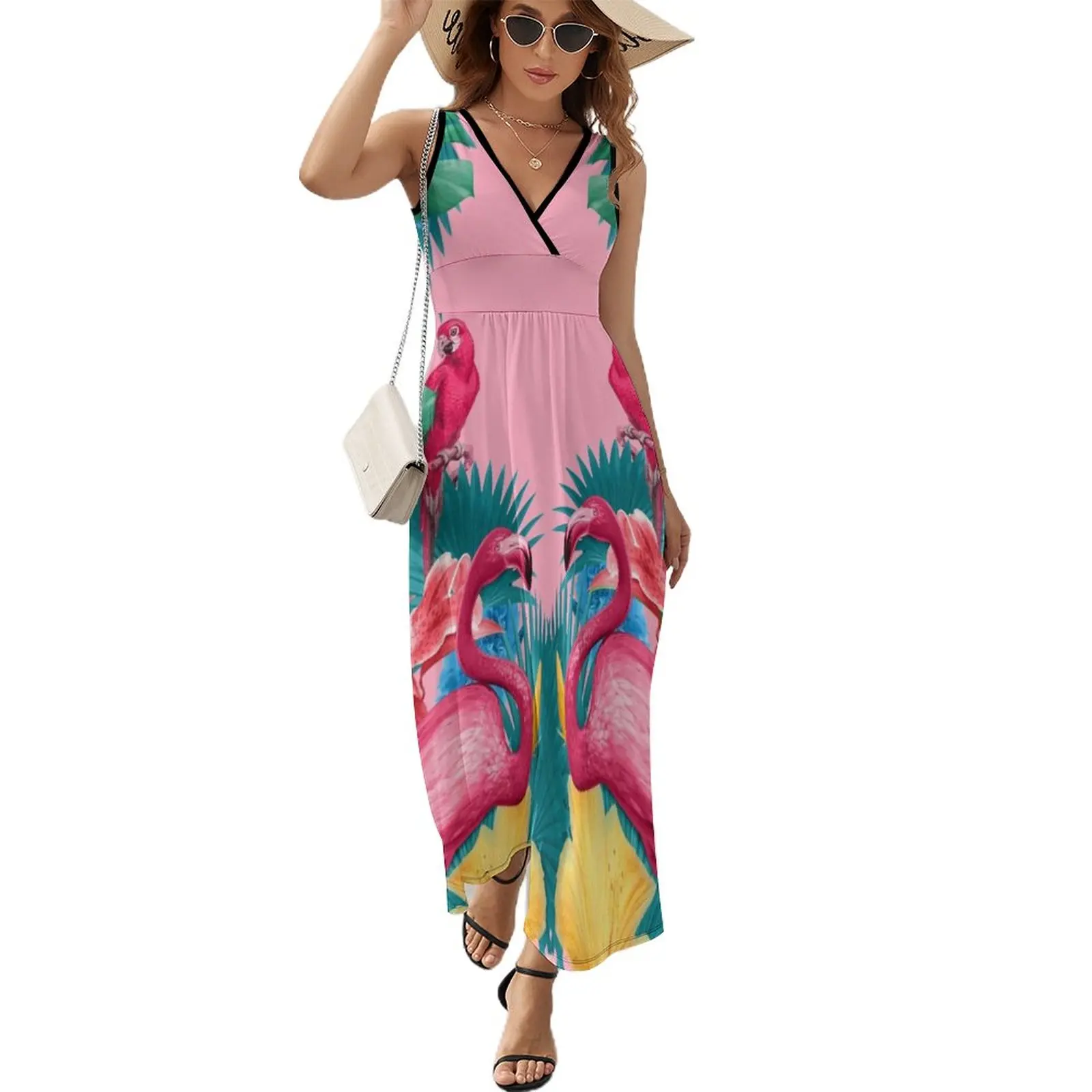 

Flamingo and Tropical garden Sleeveless Dress long dress women summer summer dresses for women 2024