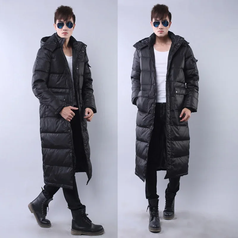 Men Long Down Jacket Winter Outwear Removable Hood Plus Size Windproof Loose Parka Schinteon