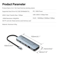 8 in 1 USB-C Hub&M.2 SSD Enclosure Support NVME&SATA ,With 4K HD,PD 100W,USB 3.0, RJ45 1000M,SD/TF Reader for Laptops Mac HP 2