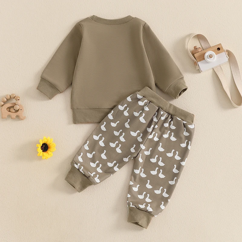Baby Duck Embroidery Pullover & Pants Set 2