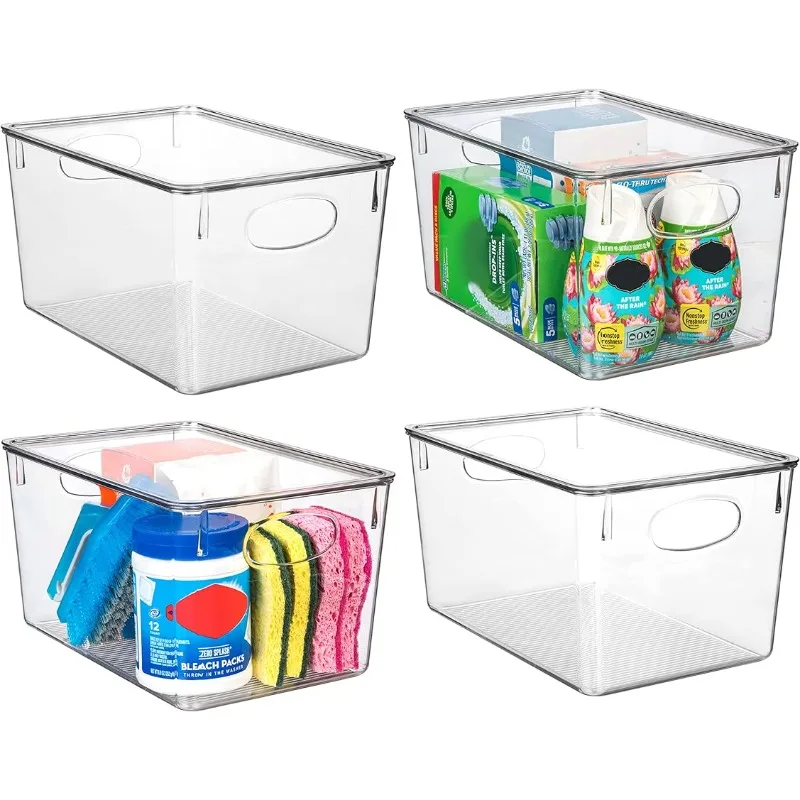 

Bins With lids – Perfect Kitchen Organization or Pantry Storage – Fridge Organizer, Cabinet Organizers - 4 Pack