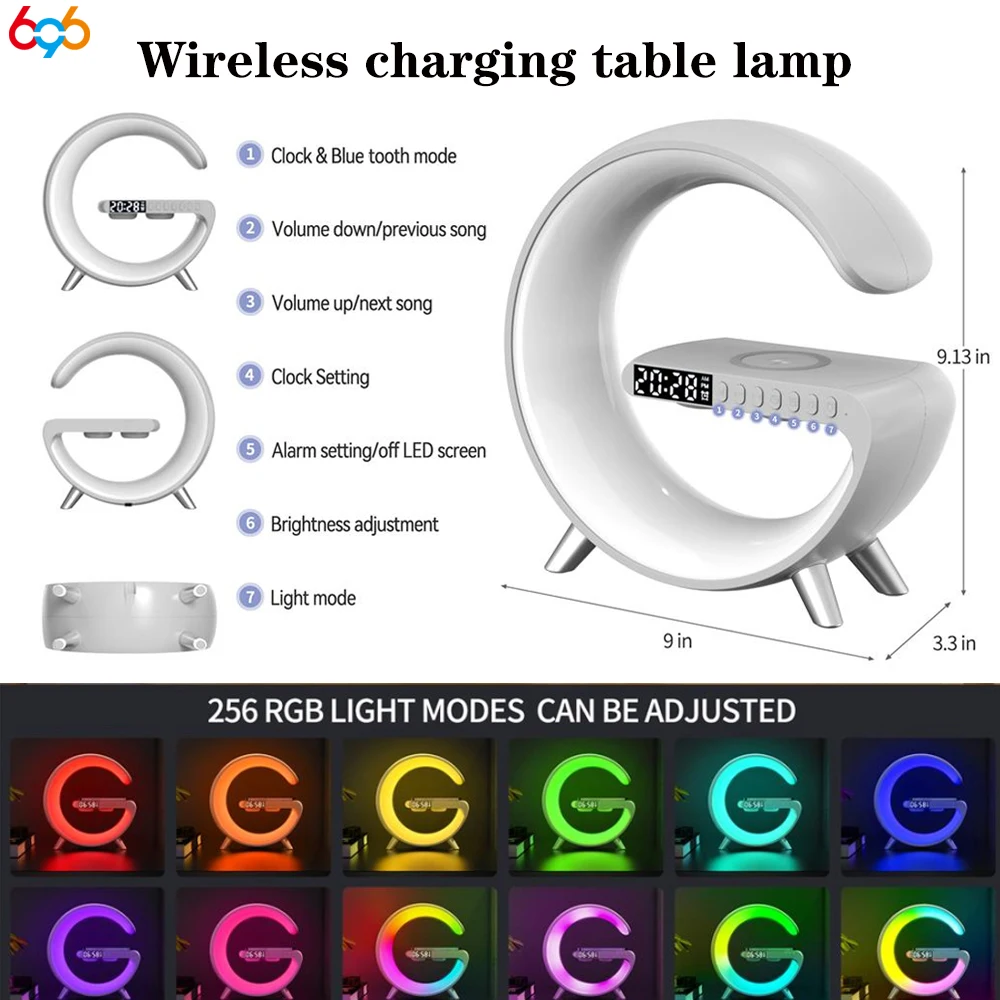 LED 앱 제어 RGB 야간 조명 분위기 램프, 디지털 알람 시계 스피커, 무선 충전기, 어린이 수면 침실 장식