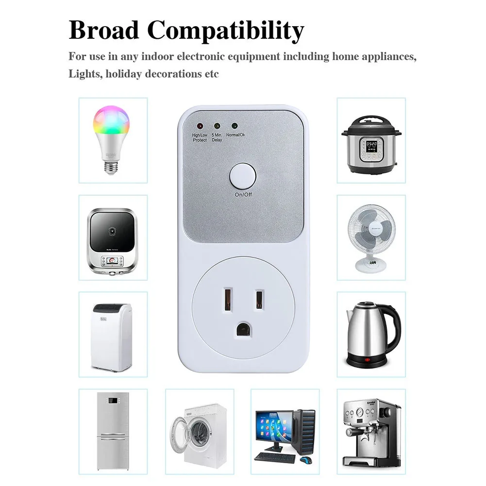 1PC Multi-func Refrigerator Voltage Protector Socket Switch Automatic Power Surge Protection Washing Refrigerator Protect 110V