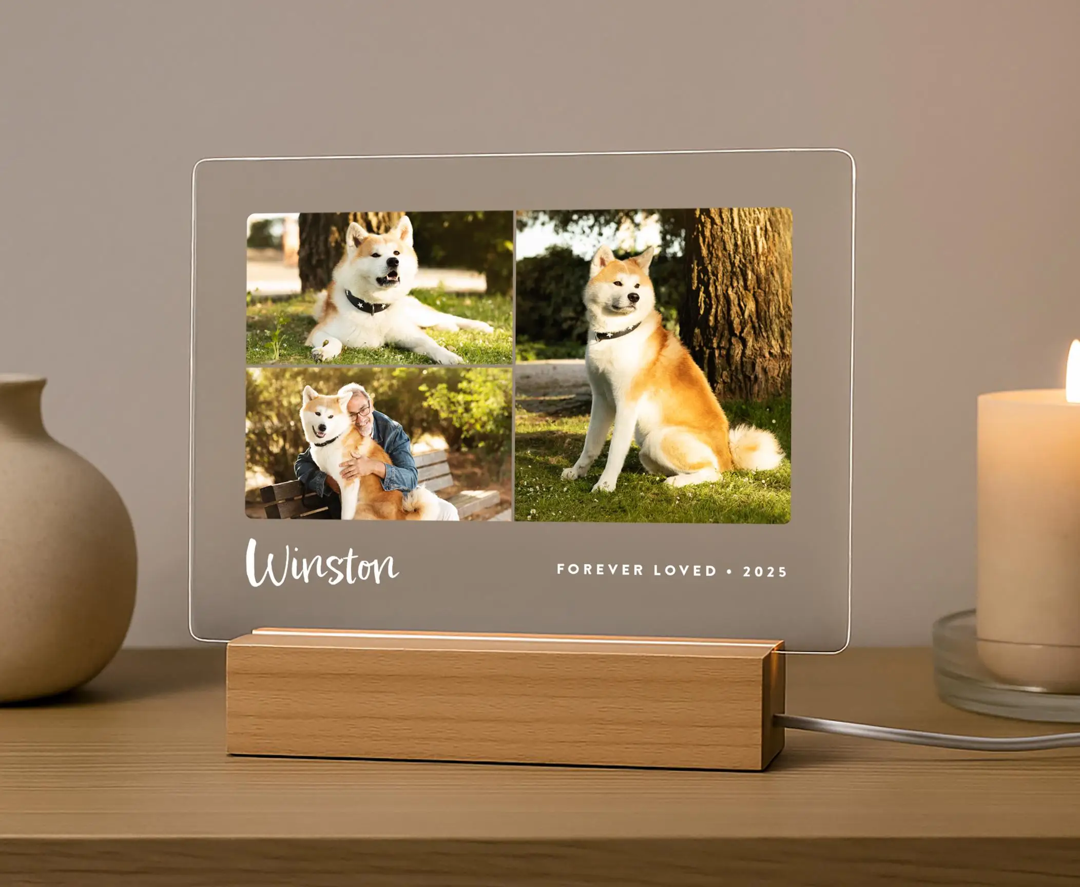 Benutzerdefiniertes Hundefoto-Schild, Haustier-Gedenkgeschenk mit LED-Licht, Haustierverlust, Sympathie, Andenken, personalisiertes Erinnerungsgeschenk – Detail 6