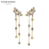 YUXINTOME 1 PC 925 en argent Sterling aiguille d'oreille coloré Zircon chaîne gland boucles d'oreilles pour les femmes deux trous boucle d'oreille bijoux A45