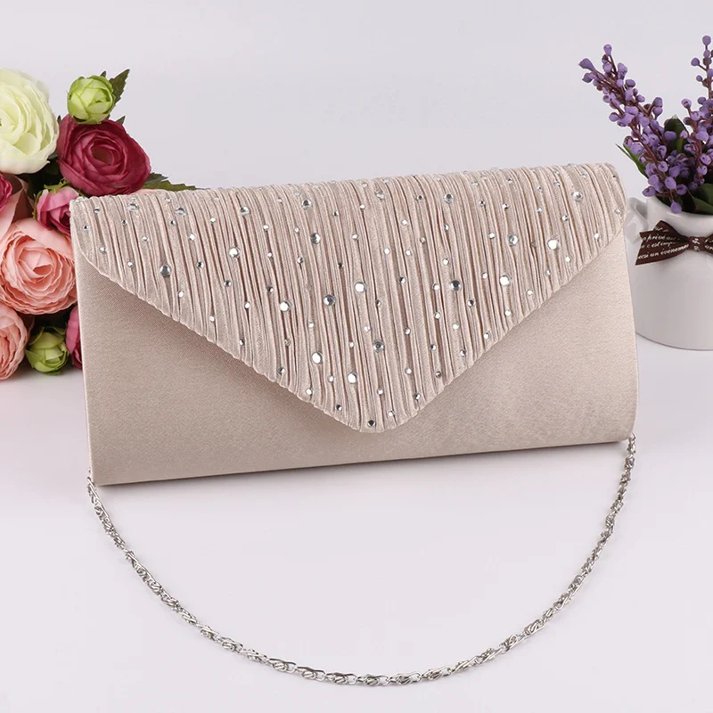 Women's Handbag Shiny Beaded Purses Fashion Rhinestones Clutch Bag Soft Glitter Hand Bag Mini Square Purse Evening Party Packet