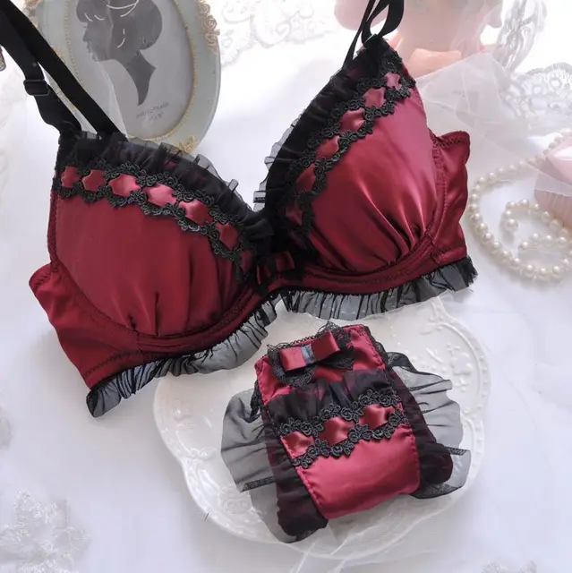 Sweet Small Fresh Deep V Thin Cup Underwear Hollow Flower Embroidery Bra Set Has Large Size A-E Cup Lingerie Panty Suit