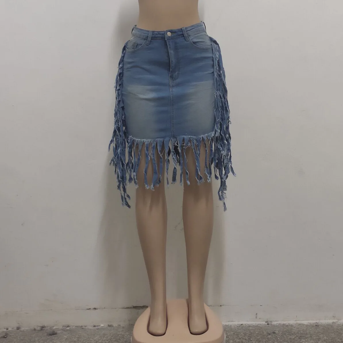 Women's Denim Short Skirt Summer Fashion Tassels Denim Skirt