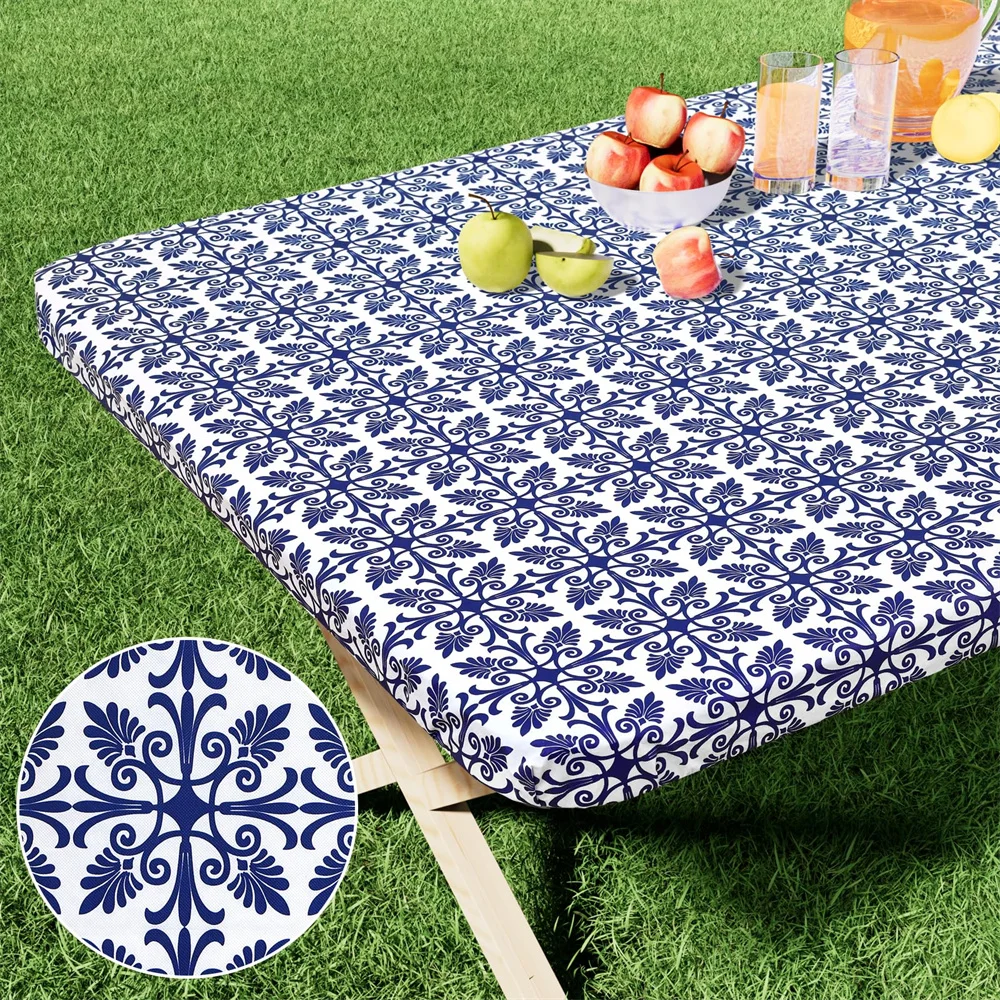 thumbnail image 1 of Mantel de vinilo rectangular Olanly, mantel elástico ajustado, mantel de plástico impermeable, manteles plegables para mesas de picnic, camping y exteriores, 1 of 5