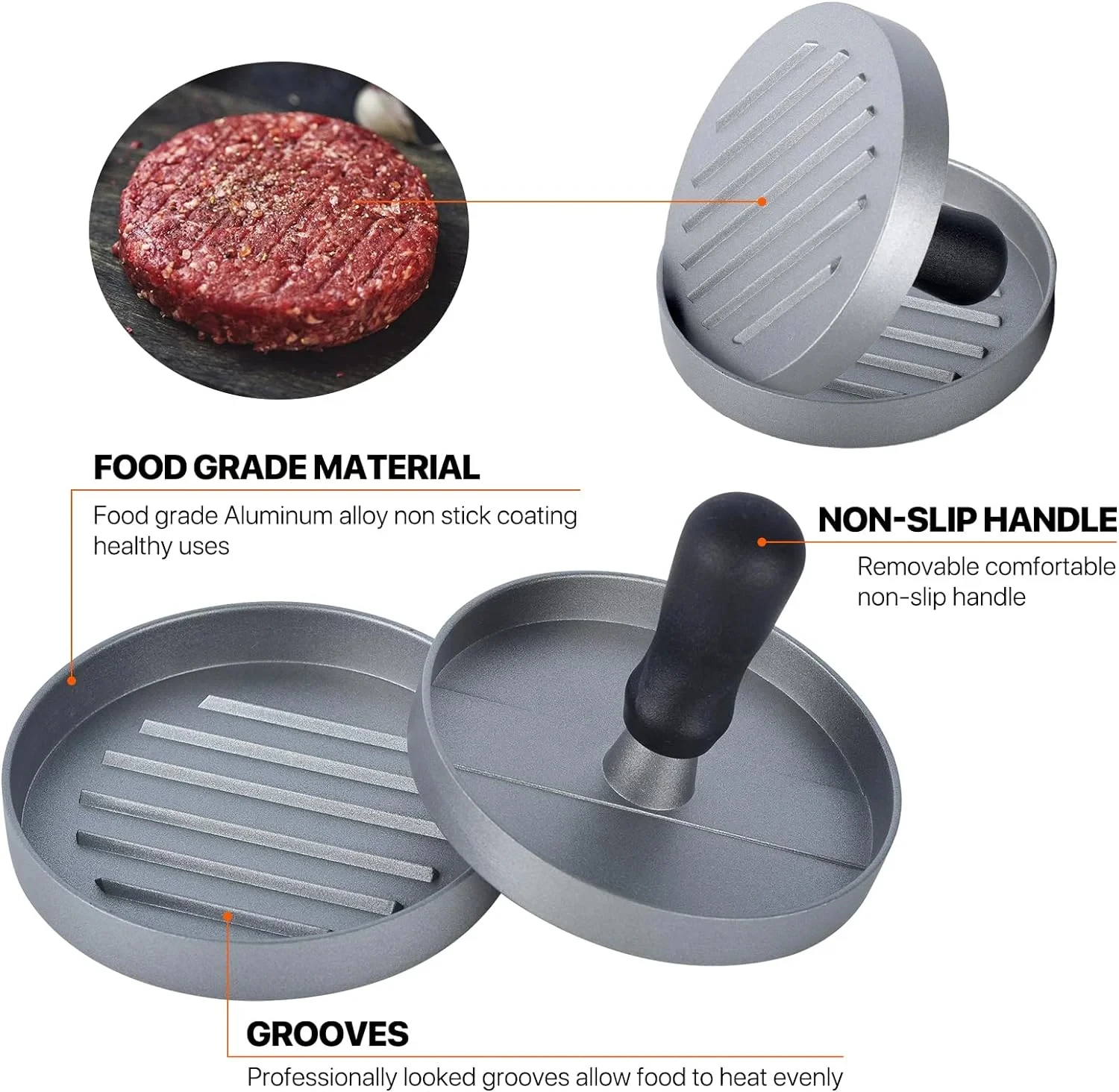 Burger Press Non-Stick Hamburger Patty Maker with Wax Paper Aluminum For Kitchen BBQ Grill