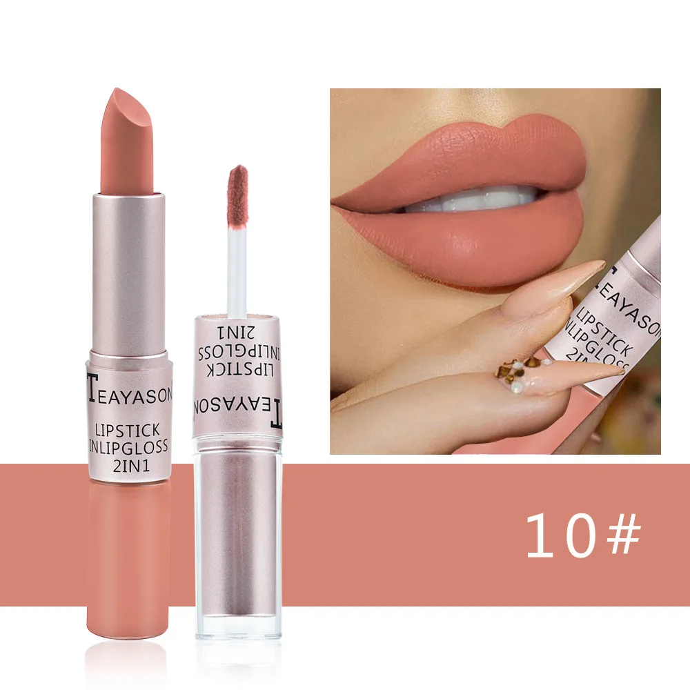 2-in-1 Matte Red Lipstick  Gloss - Long Lasting Velvet Waterproof Makeup