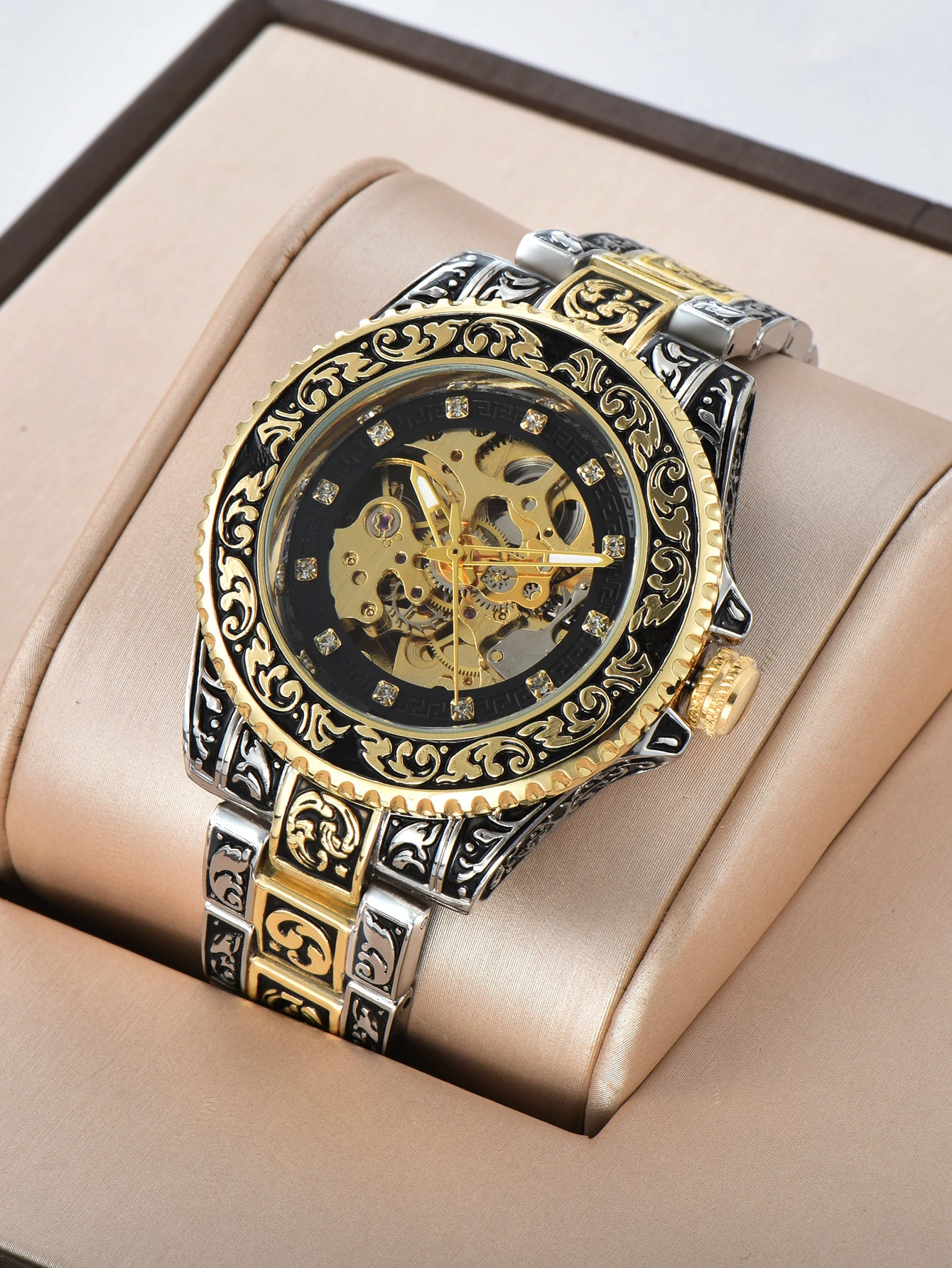 Mechanical watch Automatic Luxury Stainless Steel Carve Waterproof Men