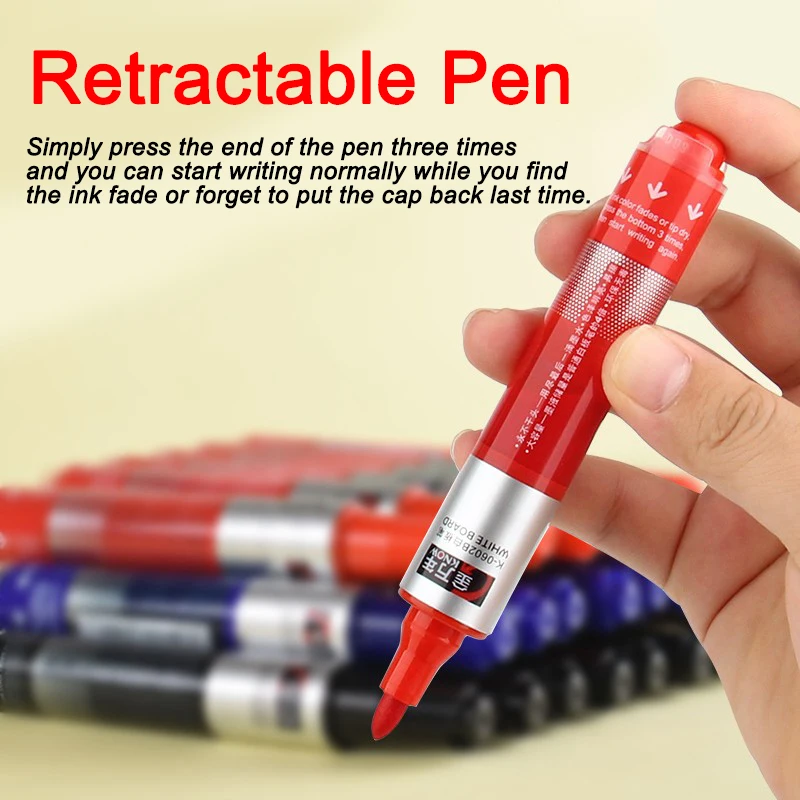 Retractable Low Odor Whiteboard Markers-Jumbo Bullet Tip, Dry Erase Pens with Large Ink Capacity, Ideal for Classroom & Office