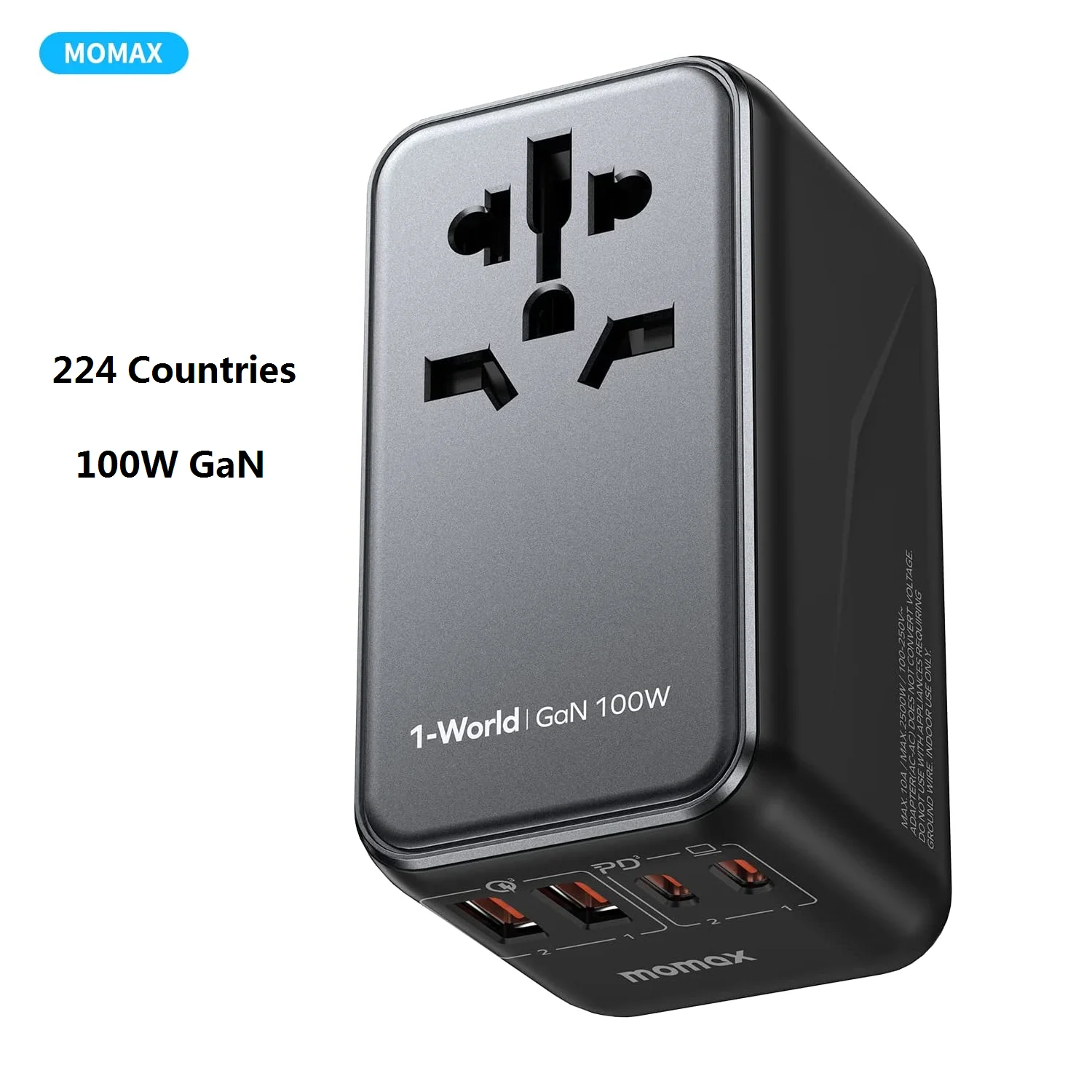 MOMAXUniversalPowerAdapter100WFastGaNInternational2USBCTravel