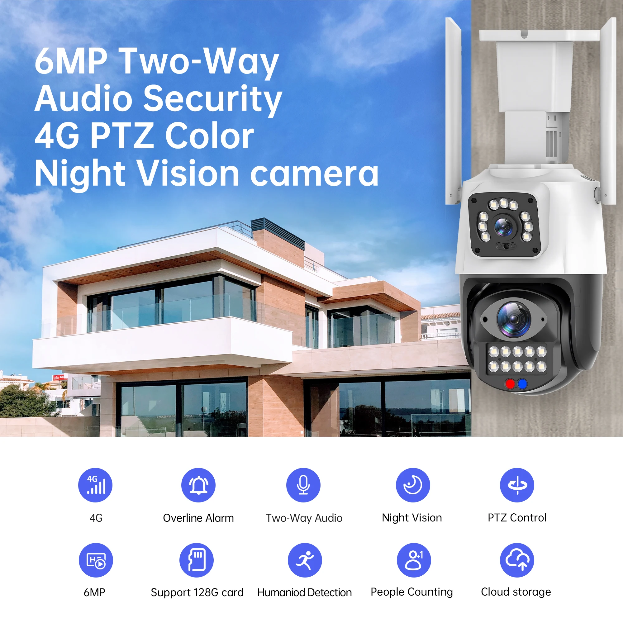 6MP 3K 4G Sim Camera Dual Lens Dual Screen 2.4G/5.8 Wifi PTZ Outdoor Ai Human Detection IP Camera CCTV Security Protection