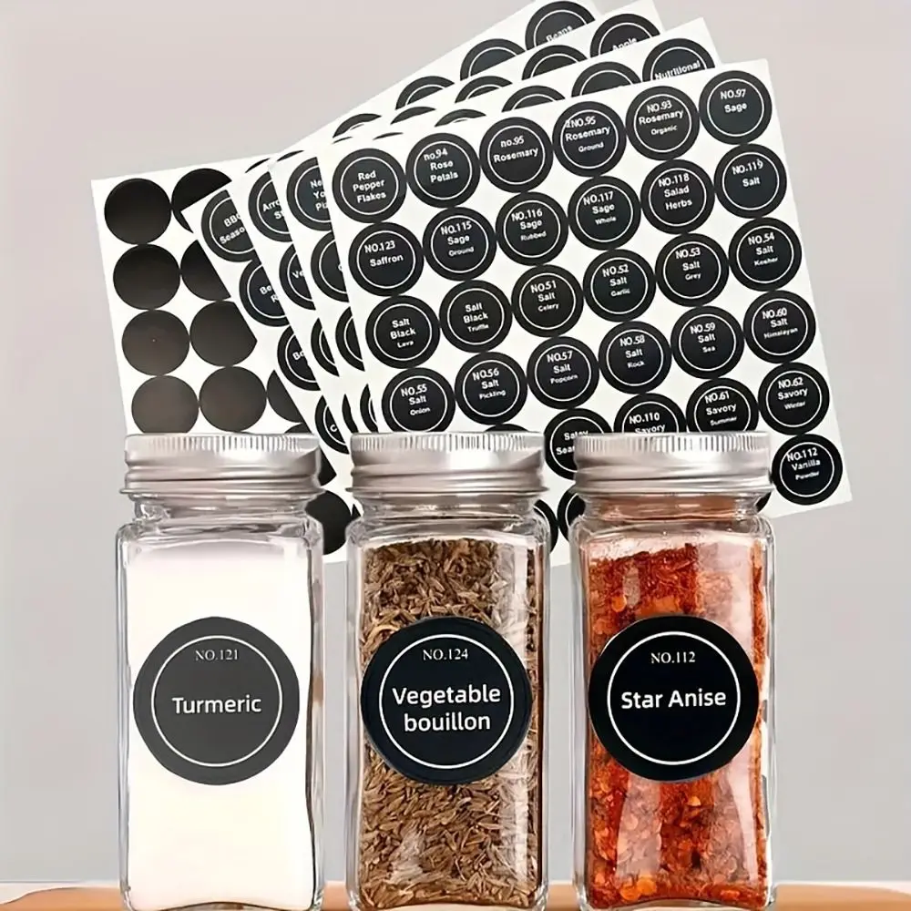 Label Stickers 5 Sheets 180Pcs/set Blackboard Chalkboard Spice Labels for Kitchen Storage Organizer Round Mason Jars