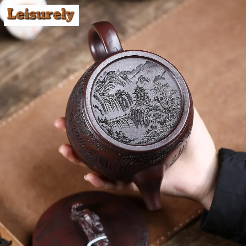 620ml Yixing Purple Clay Teapots Handmade Landscape Large Caliber Pot Raw Ore Stone Red Mud Kettle With Filter Zisha Teaset Gift
