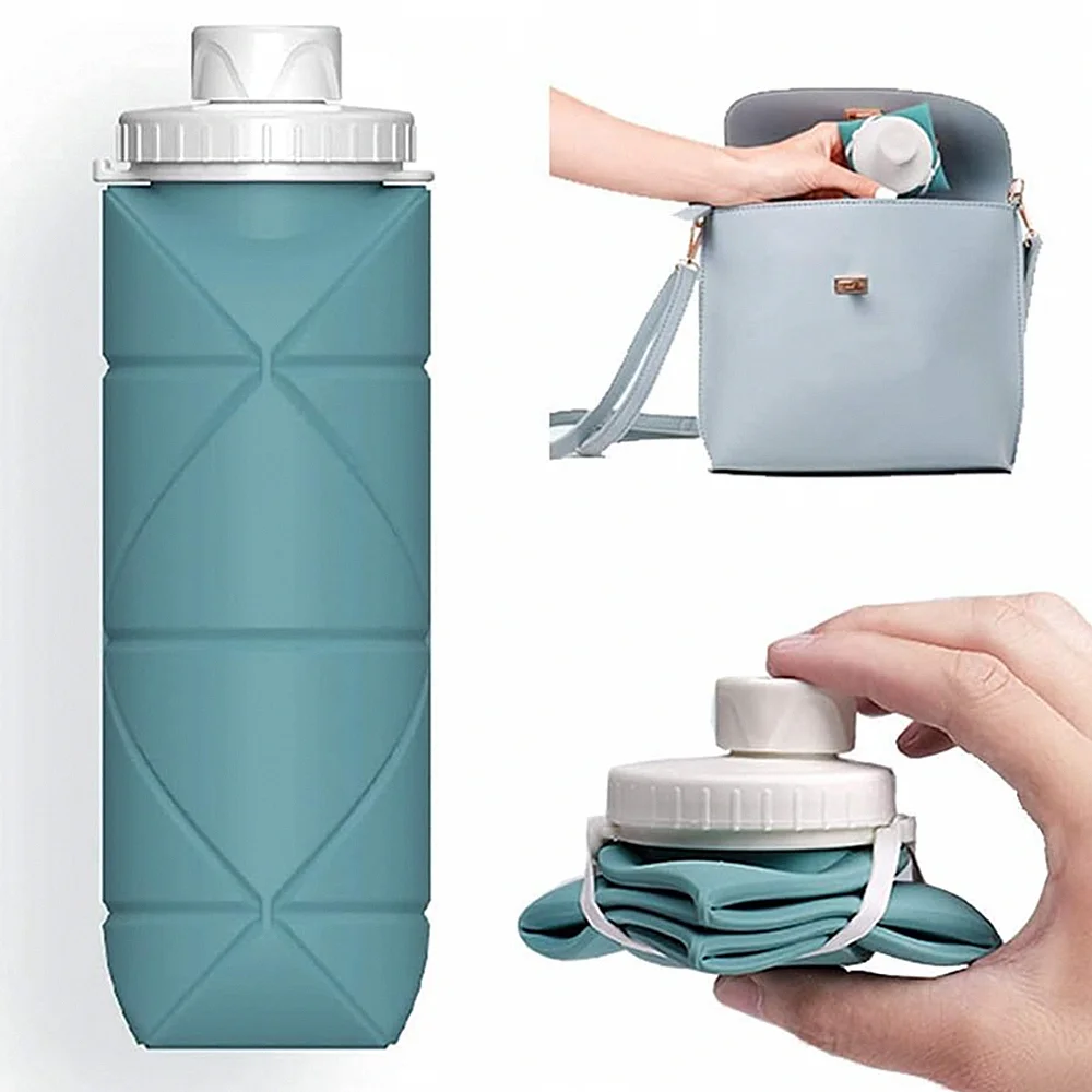 20oz 600ml Reusable BPA Free Collapsible Silicone Foldable Travel Water Bottle