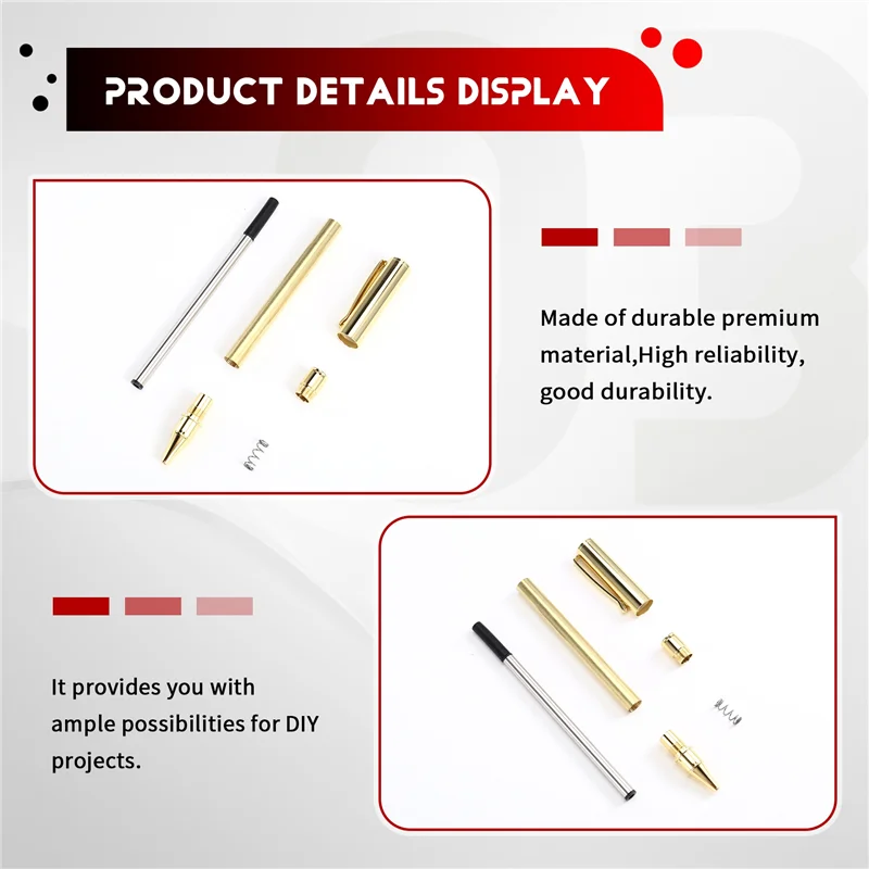 AFOURT-Stift-Sets für Drechselarbeiten, 10er-Pack Slimline Rollerball-Drehzubehör, Twist-Set, Drehmaschine, Drehzubehör, Gold – Detail 1