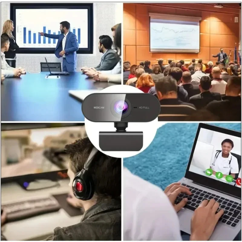 Webcam 1080P per PC, telecamera USB girevole senza driver con microfono per computer desktop, per videochiamate e conferenze - immagine 5
