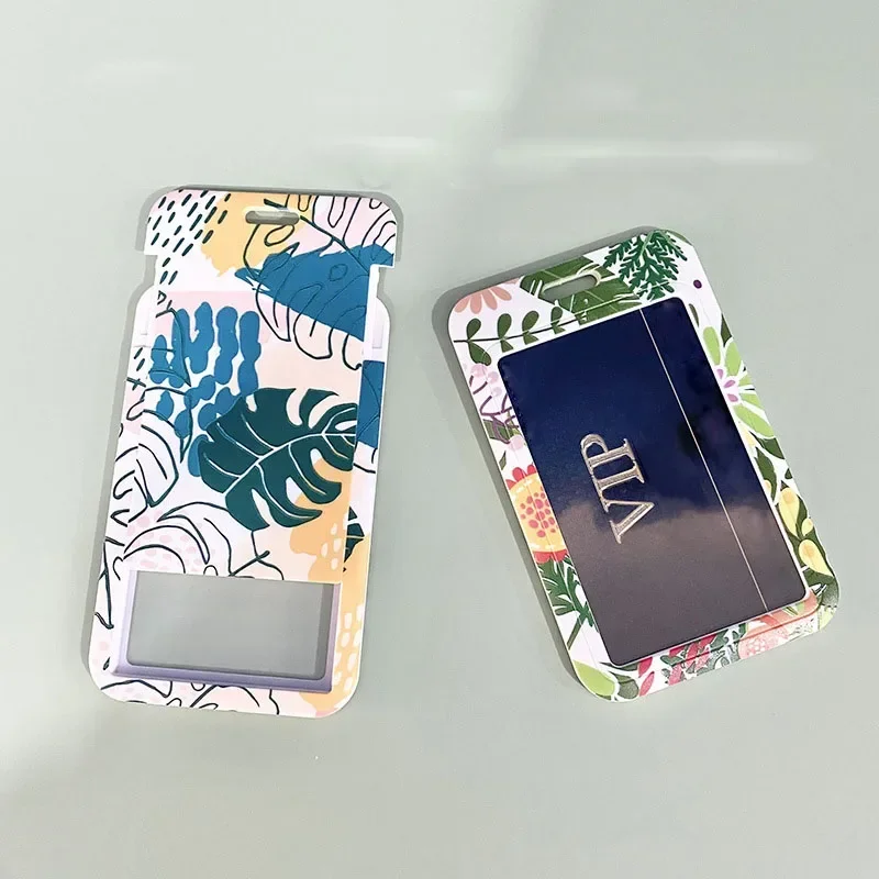 

Women‘s Cards Protecting Credit Card Holder with Lanyard String Student Green Plant PrintBus ID Name Badge Plastic Card Cover