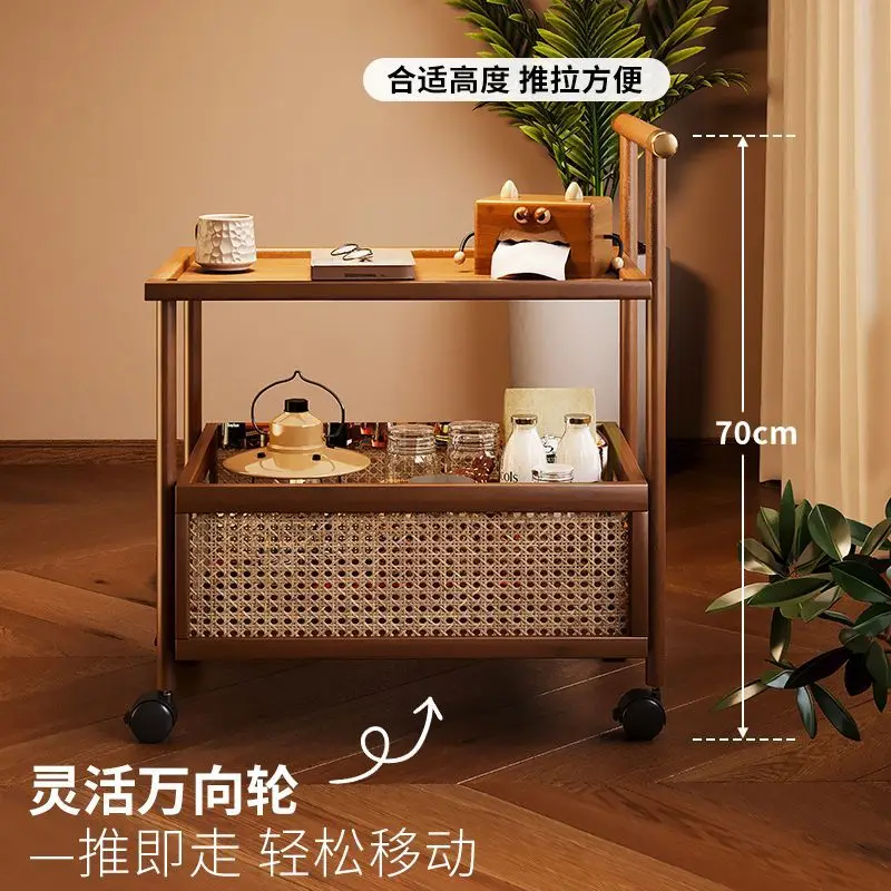 Storage shelf bamboo movable cart living room floor movablewith wheels middle household debris storage rack simple furniture