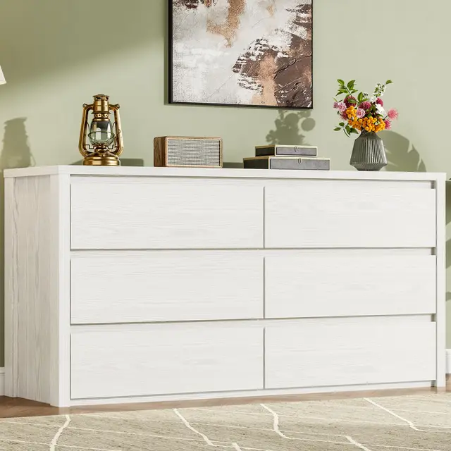 Farmhouse 6 Dresser, Anti-Tip Wooden Storage Cabinet With Drawers  For Bedroom, Living Room & Hallway