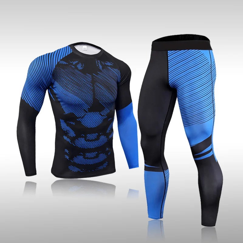 

2 Pcs/Set Exercise Workout Tights Men's Tracksuit Gym Fitness Compression T Shirt Sports Suit Clothes Running Jogging Sport Wear