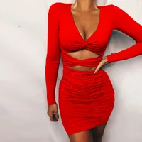 Robe moulante à décolleté plongeant, dos nu, découpes et plis, robe moulante sexy et tendance pour femmes 4
