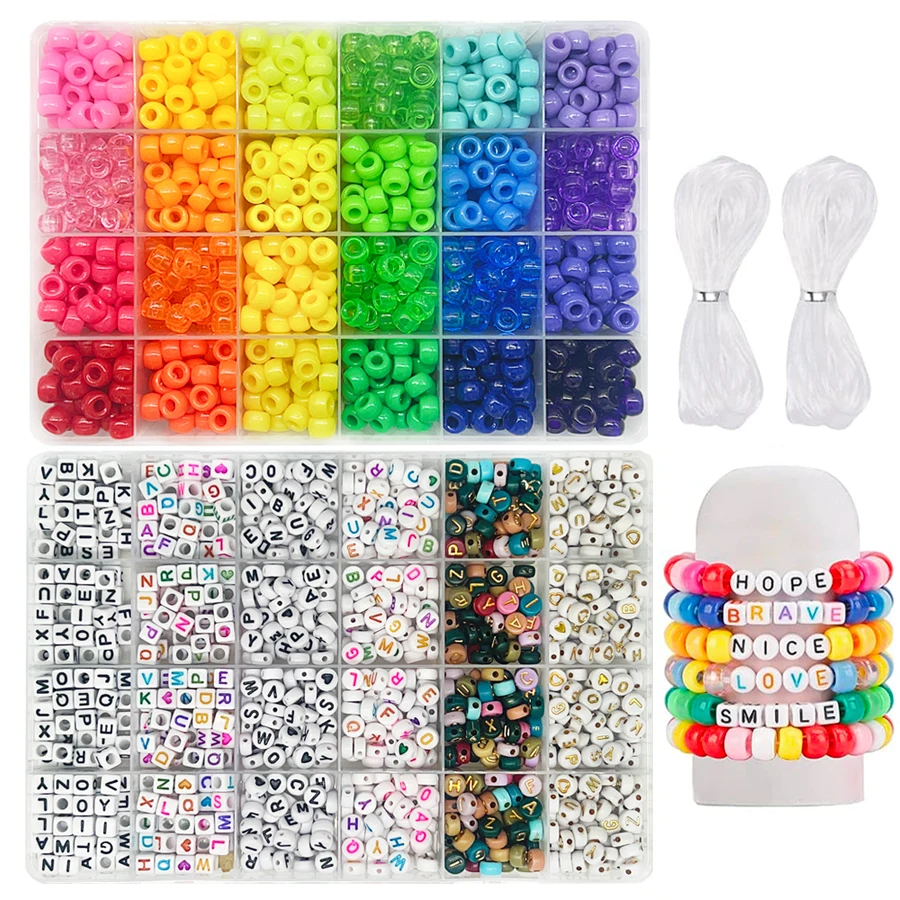 Nuloofen Pony-Perlen Set – Ca. 800 Teile Mit Buchstaben, Smileys & Schmuckzubehör, Für Armbänder & Bastelprojekte
